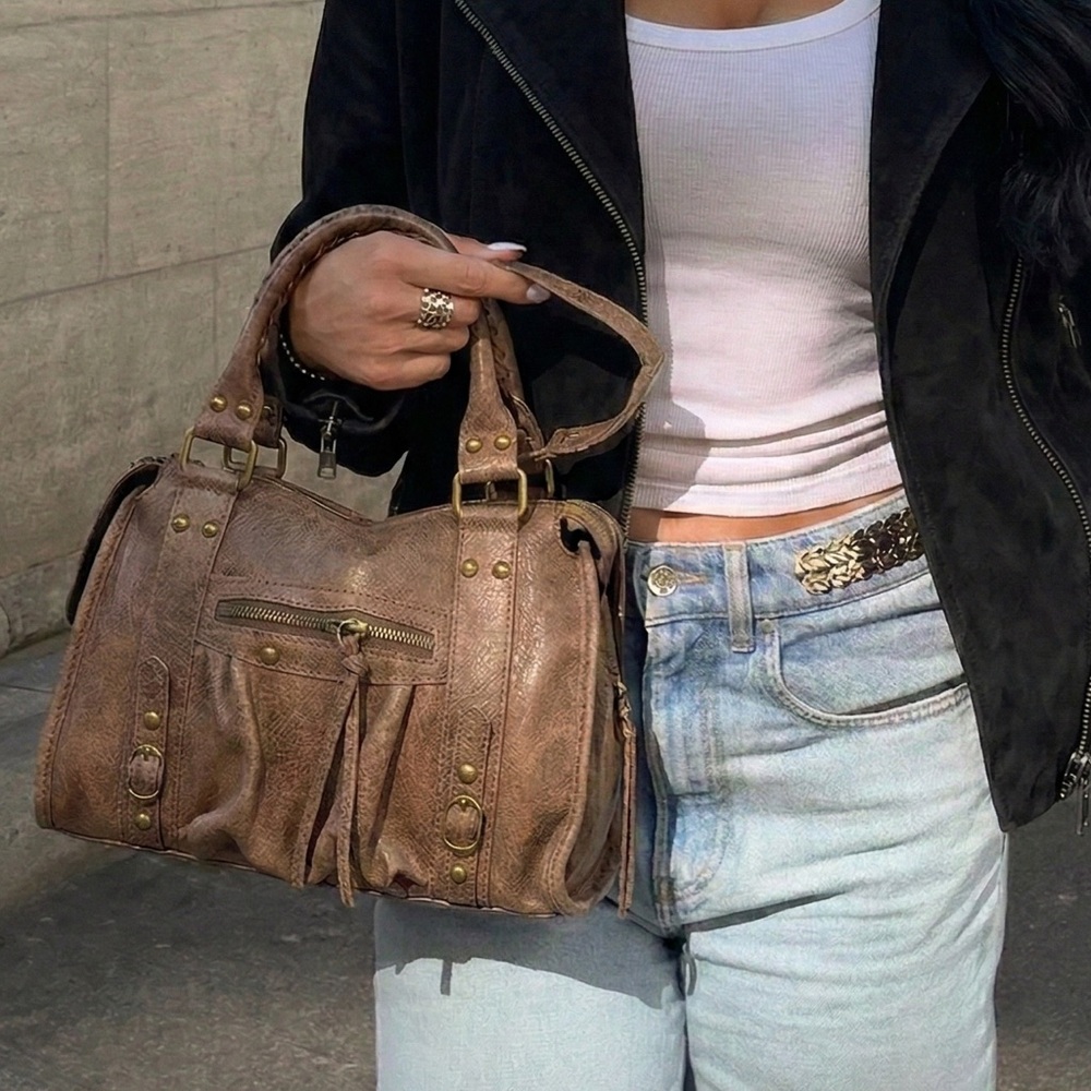 Made in Italy Elegant Brown Satchel with Gold Accents Genuine Leather